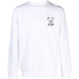 Moschino, Sweatshirts & Hoodies, Heren, Wit, S, Katoen, Teddy Bear Print Sweatshirt