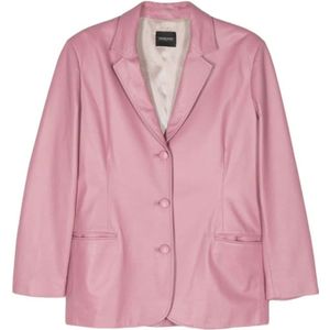 Simonetta Ravizza, Blush Roze Leren Jas met Inkeping Revers Roze, Dames, Maat:M