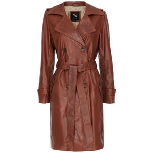 Btfcph, Donker Cognac Leren Trenchcoat Bruin, Dames, Maat:M