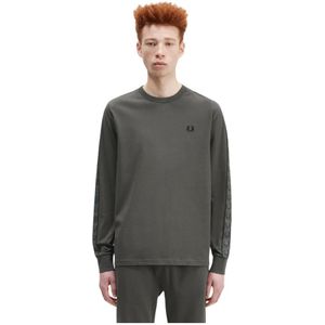 Fred Perry, Lange mouw trui met contrasterende zijtape Grijs, Heren, Maat:M