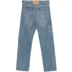 Moschino, Jeans, Heren, Blauw, L, Indigo Blauwe Klassieke Knoopsluiting Broek