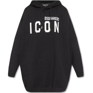 Dsquared2, Sweatshirts & Hoodies, Dames, Zwart, XS, Katoen, Zwarte Oversized Hoodie