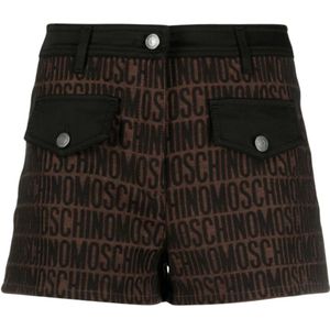 Moschino, Korte broeken, Dames, Bruin, S, Katoen, Bruine Jacquard Logo Shorts