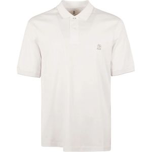 Brunello Cucinelli, Tops, Heren, Wit, L, Polo Shirt met geborduurd logo