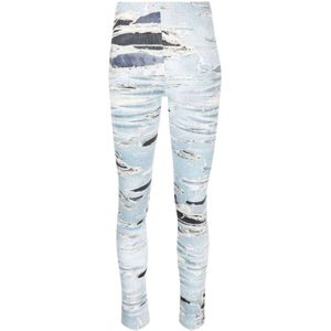 John Richmond, Broeken, Dames, Blauw, M, Denim, Denim Print Leggings - Runway Collectie