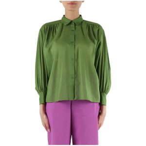 Niu, Katoenen Voile Overhemd Klassieke Lange Mouw Groen, Dames, Maat:XS