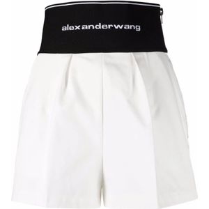 Alexander Wang, Korte broeken, Dames, Wit, 2Xs, Katoen, Witte Logo Tailleband Slim Fit Shorts