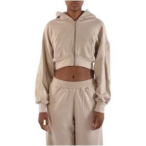 Hinnominate, Cropped Hoodie Fullzip Logo Mouwen Beige, Dames, Maat:S