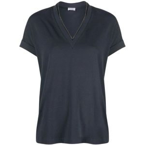 Brunello Cucinelli, Donkergrijze T-shirts & Polos Dameskleding Grijs, Dames, Maat:S