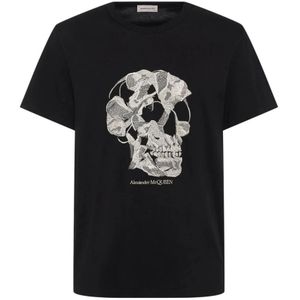 Alexander McQueen, Tops, Heren, Zwart, XL, Katoen, Skull Print Katoenen T-Shirt in Zwart