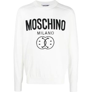 Moschino, Sweatshirts & Hoodies, Heren, Wit, 2Xl, Katoen, Wit Logo-Print Sweatshirt