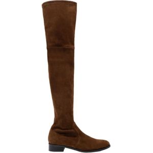 Parallele, Schoenen, Dames, Bruin, 37 EU, Suède, Stretch Suede Platte Over-de-knie Laarzen