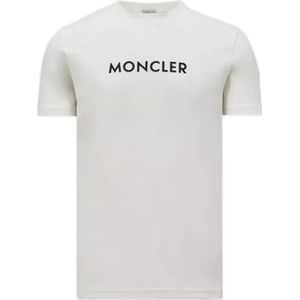 Moncler, Tops, Heren, Wit, XL, Katoen, Witte T-shirts en Polos met Logo