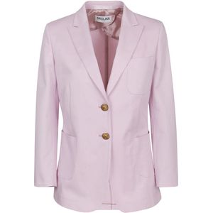 Saulina, Jassen, Dames, Roze, L, Roze Single-Breasted Jacket met Gouden Knopen