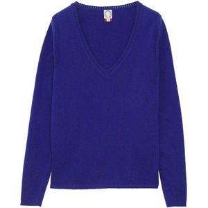 Ines De La Fressange Paris, Blauwe V-hals Trui Linnen/Wol Mix Blauw, Dames, Maat:S