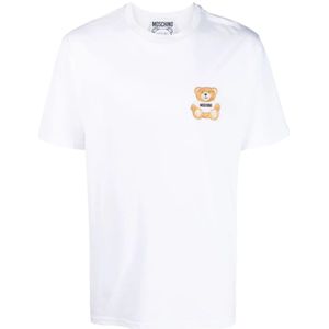 Moschino, Tops, Heren, Wit, L, Katoen, Teddy Bear Patch Katoenen T-Shirt