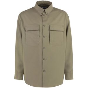 Off White, Jassen, Heren, Beige, M, Polyester, Polyester Overshirt met Klepzakken