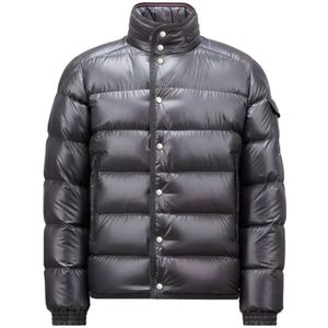 Moncler, Jassen, Heren, Grijs, XL, Wol, Korte donsjas met wollen afwerking