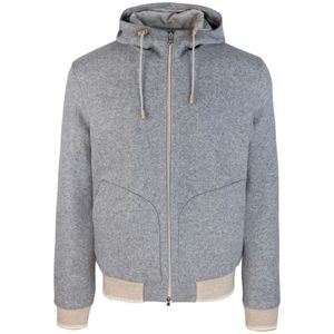 Lubiam, Sweatshirts & Hoodies, Heren, Grijs, L, Wol, Grijze Zip Hoodie Wolmix