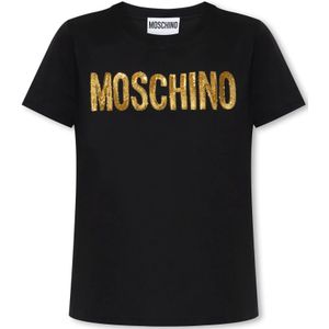 Moschino, Tops, Dames, Zwart, S, Katoen, T-shirt met logo