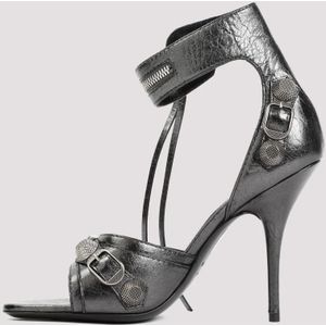 Balenciaga, Schoenen, Dames, Grijs, 40 EU, Leer, Metallic Sandalen met Stiletto Hakken