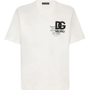 Dolce & Gabbana, Tops, Heren, Wit, S, Katoen, Logo T-shirt, gemaakt in Italië