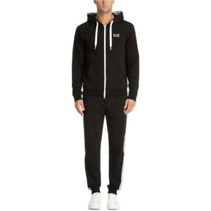 Emporio Armani Ea7, Sport, Heren, Zwart, L, Katoen, Effen Tracksuit met Capuchon en Logo