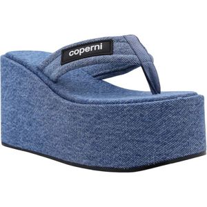 Coperni, Schoenen, Dames, Blauw, 41 EU, Denim, Denim Logo Patch Sandalen