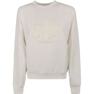 Tory Burch, Sweatshirts & Hoodies, Dames, Wit, S, Katoen, Logo Crew Sweaters