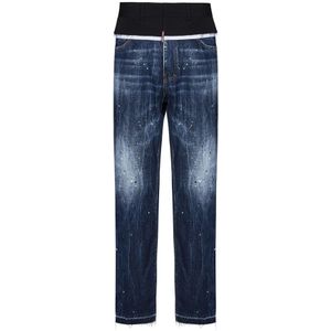 Dsquared2, Jeans, Dames, Blauw, 2Xs, Wol, Blauwe Denim Jeans met Wollen Tailleband