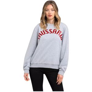 Trussardi, Sweatshirts & Hoodies, Dames, Grijs, S, Katoen, Grijze Oversized Katoenen Sweatshirt