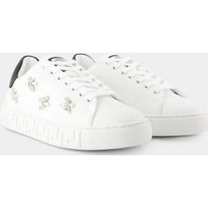 Versace, Schoenen, Dames, Wit, 37 EU, Canvas Witte Sneakers - La Greca