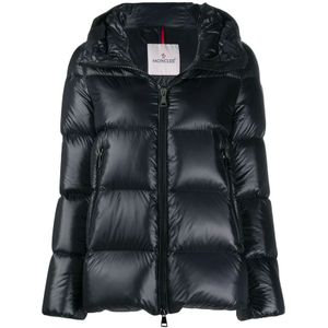 Moncler, Jassen, Dames, Zwart, S, Zwarte Dons Hoodie Jas