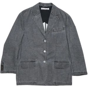 Acne Studios, Oversized Zwart Gewassen Denim Blazer Grijs, Dames, Maat:S