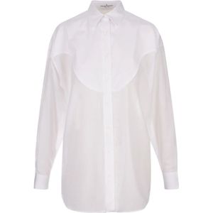 Ermanno Scervino, Blouses & Shirts, Dames, Wit, XS, Katoen, Witte Oversized Shirt met Frontale Applicatie