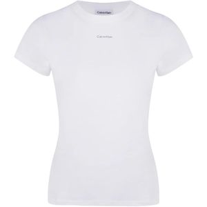 Calvin Klein, Tops, Dames, Wit, S, Katoen, Logo Print Katoenen T-Shirt