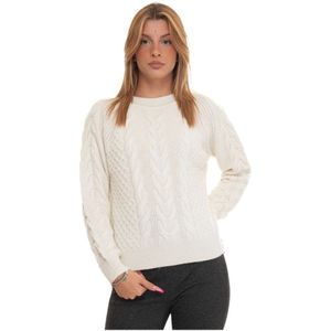 Suncoo, Kabelgebreide Ronde-hals Pullover Wit, Dames, Maat:XS