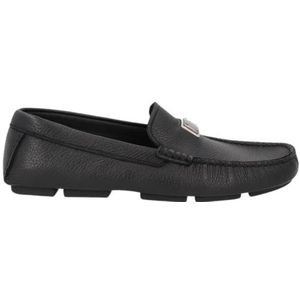 Dolce & Gabbana, Schoenen, Heren, Zwart, 42 1/2 EU, Leer, Zwarte Leren Logo Loafer Sandalen