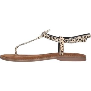 Lazamani, Schoenen, Dames, Veelkleurig, 36 EU, Suède, Beige Sandalen met Dierenprint