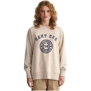 Gant, Sweatshirts & Hoodies, Dames, Beige, S, Katoen, Oversize American Sportswear Sweat van Biologisch Katoen