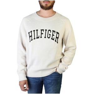 Tommy Hilfiger, Truien, Heren, Wit, S, Katoen, Klassieke Ronde Hals Sweater voor Heren