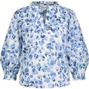 Fabienne Chapot, Blouses & Shirts, Dames, Blauw, L, Katoen, Wit Blauw Print Ruffle Top