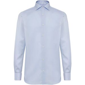Boggi Milano, Overhemden, Heren, Blauw, XL, Katoen, Regular Fit Gestreept Katoenen Twill Overhemd