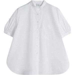 Aspesi, Blouses & Shirts, Dames, Wit, S, Katoen, Korte mouwen overhemd met Mao-kraag