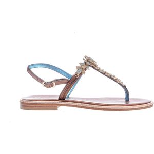 Paola Fiorenza, Bronzen en Blauwe Strass Slippers Bruin, Dames, Maat:39 EU