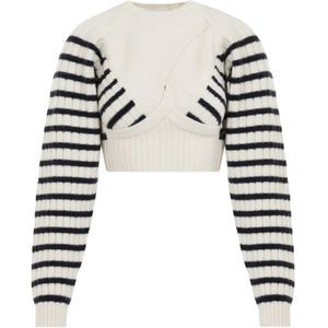 Jean Paul Gaultier, Truien, Dames, Wit, S, Wol, Witte Gestreepte Crop Sweater