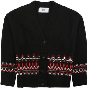 Silvian Heach, Oversized Geometrische Contrast Cardigan Zwart, Dames, Maat:S