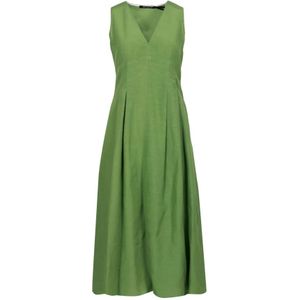 Pennyblack, Katoenen mouwloze jurk met V-hals Groen, Dames, Maat:XS