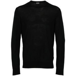 Z Zegna, Round-neck Truien Zwart, Heren, Maat:L