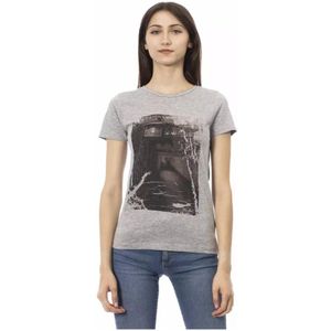 Trussardi, Grijze Katoenen T-shirt met Korte Mouwen en Voorkant Print Grijs, Dames, Maat:2XL